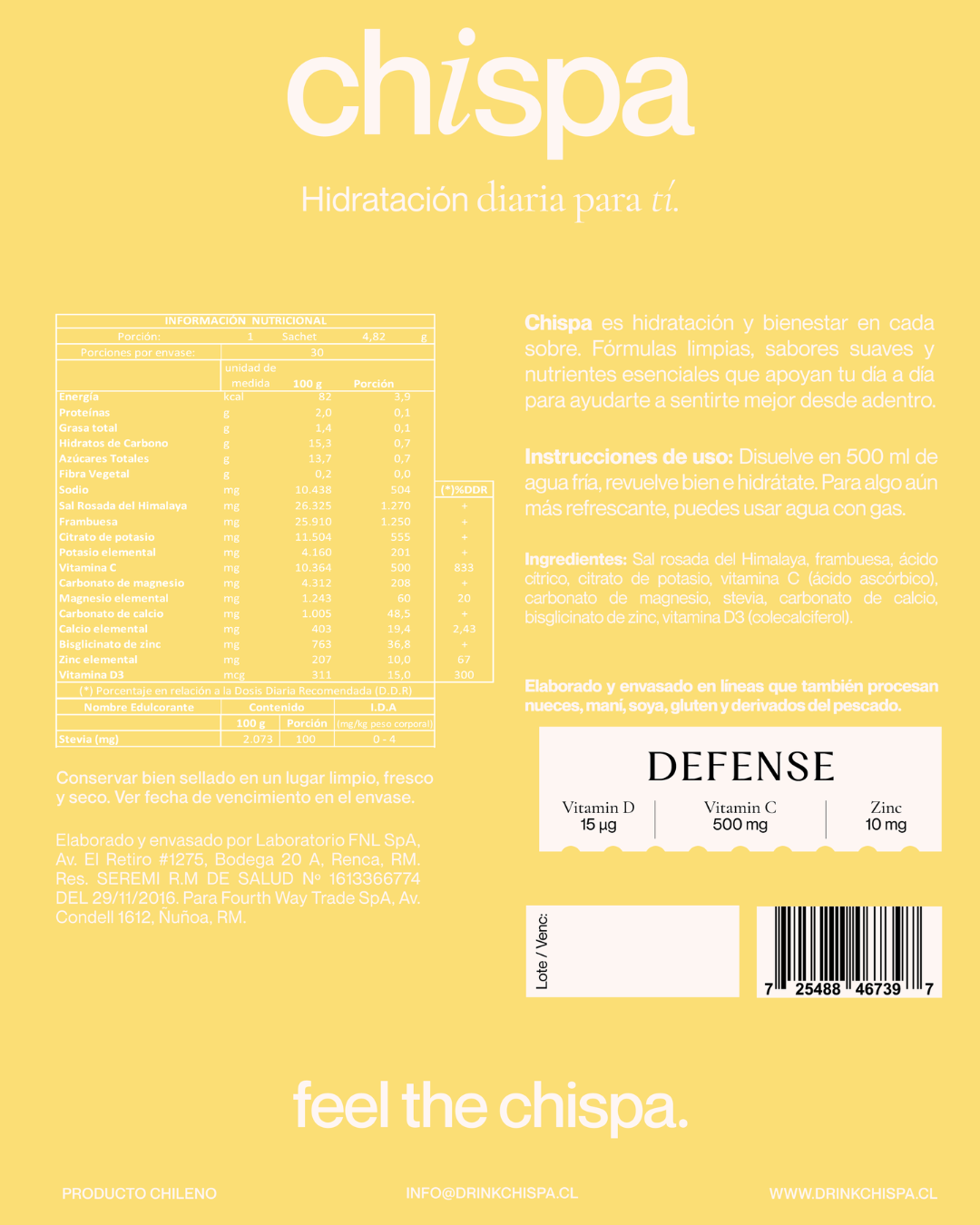 DEFENSE ELECTROLITOS + VITAMINA C-D-ZINC | 30 SACHETS