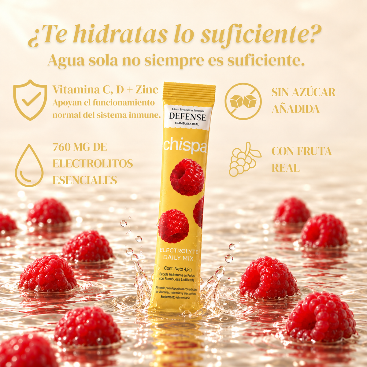 DEFENSE ELECTROLITOS + VITAMINA C-D-ZINC | 30 SACHETS